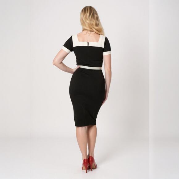 Unique Vintage Sweetheart Blk Wiggle Dress Pin up Retro 1950s Sz M #26 - Picture 2 of 3